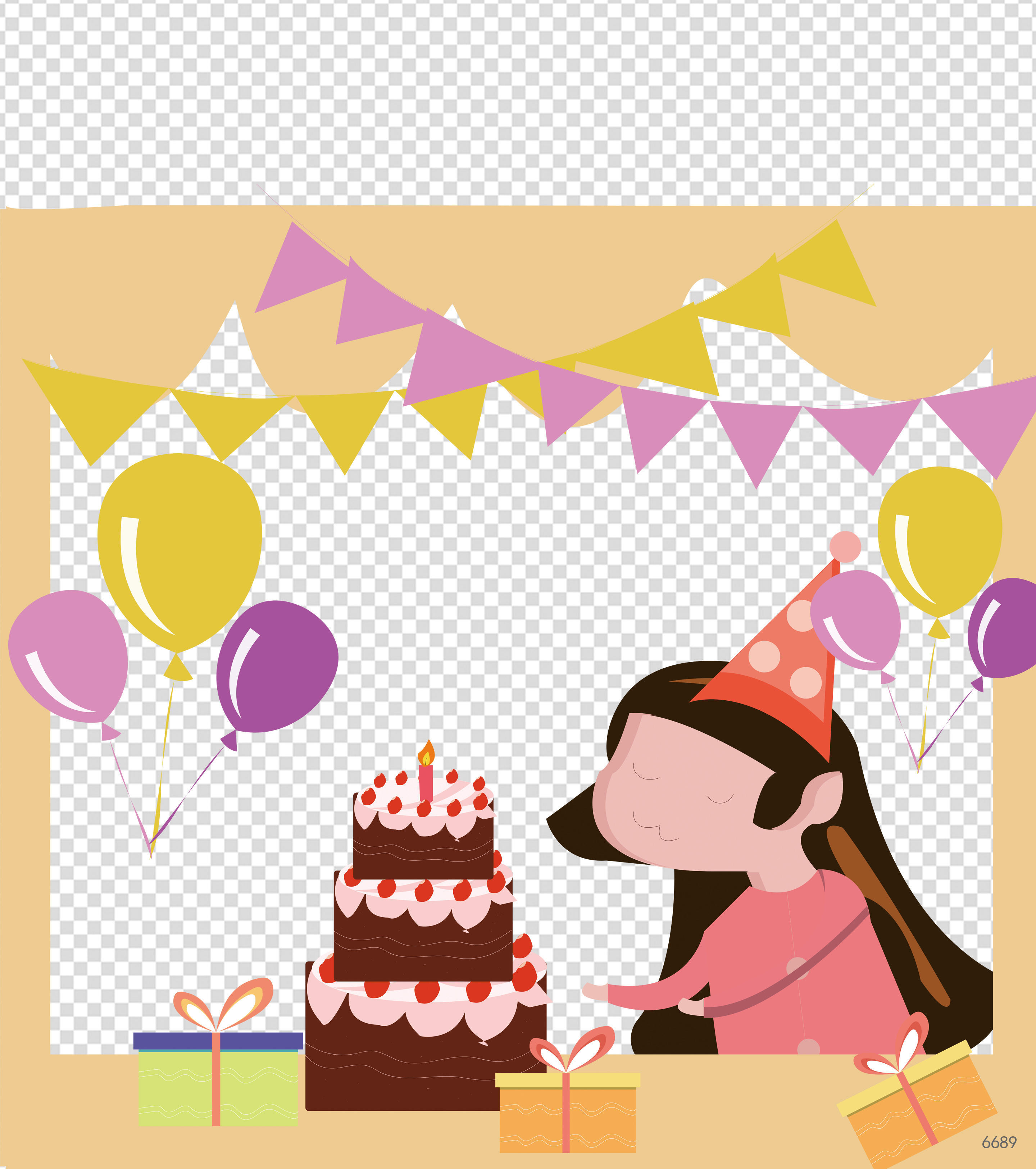 长发女孩吹蜡烛生日元素下载_糖果办公